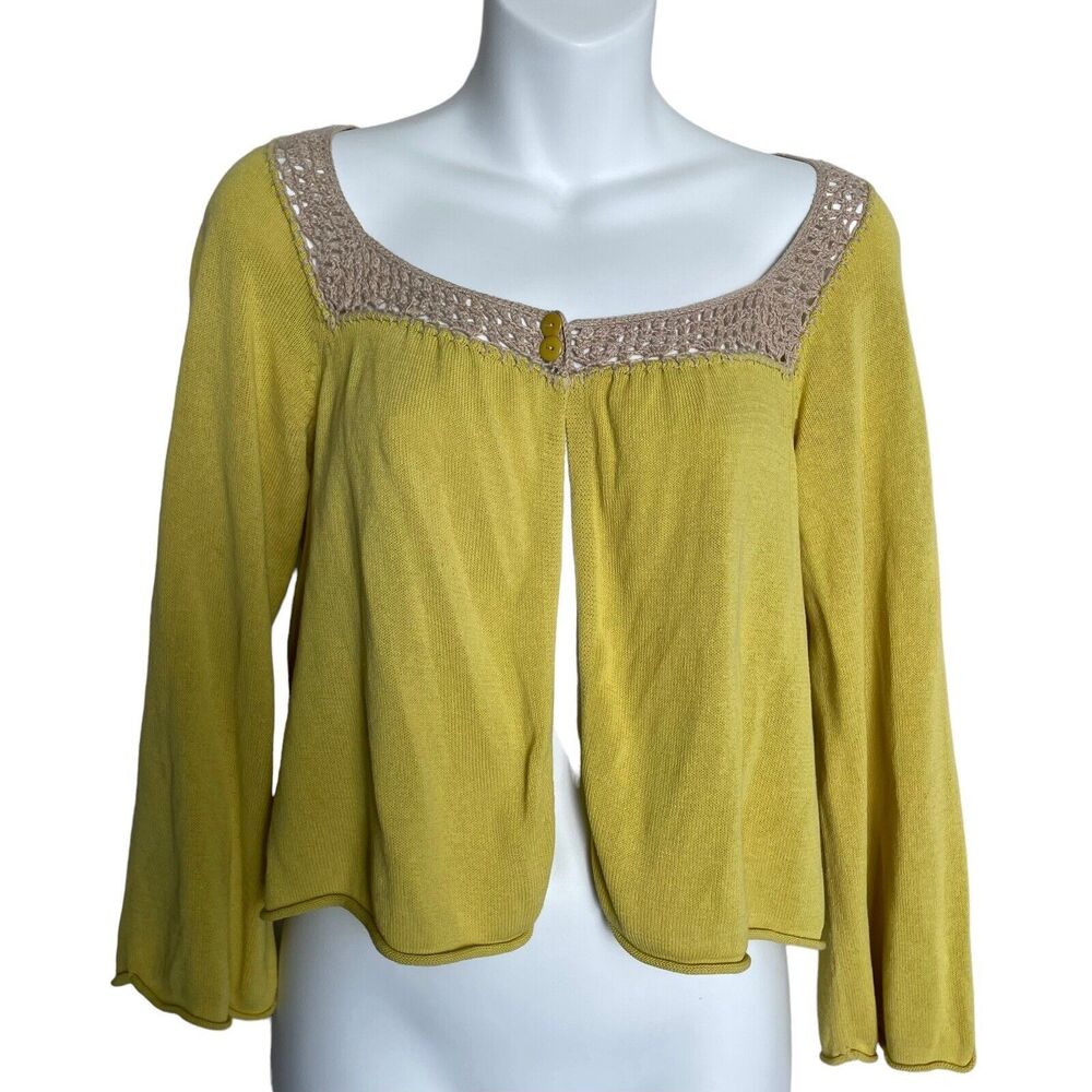 Anthropologie Guinevere Cardigan With Crotchet Neck Cotton/linen SZ M